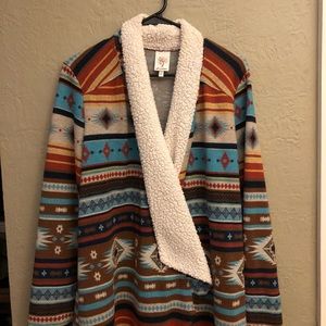 Women’s Southwest print/faux fleece cardigan